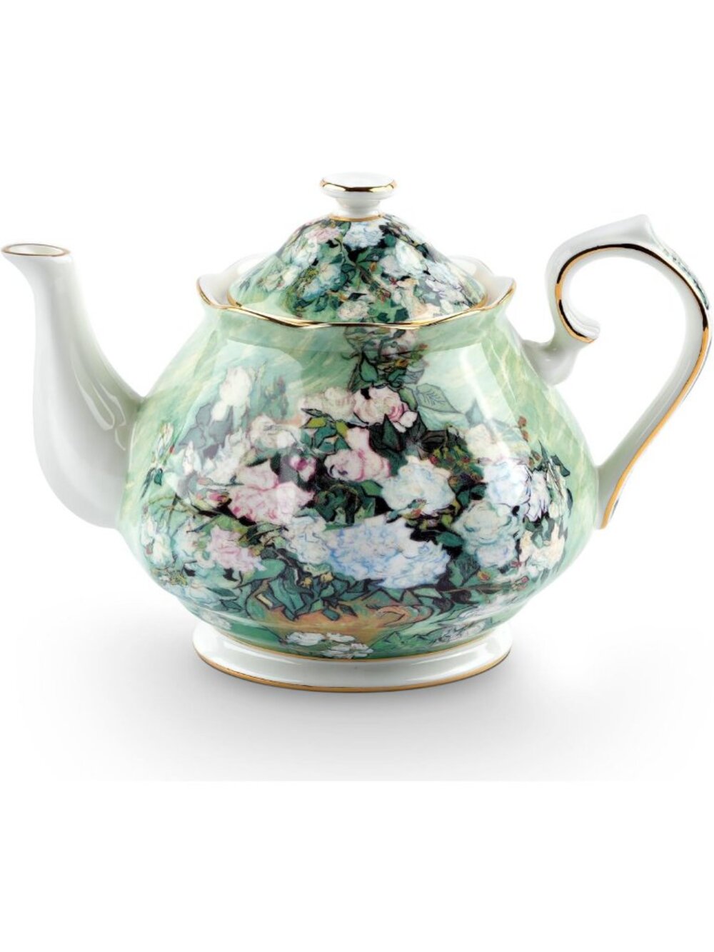 Vintage Floral Design Teapot 30 oz - Bone China Ceramic Loose Tea Pot, European